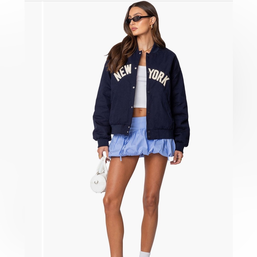 NWT | Edikted Big Apple Oversized Bomber Jacket – Navy (Medium)